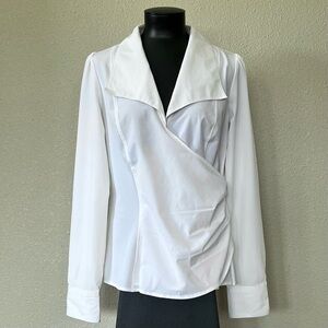 Katherine Barclay White Fitted Wrap Blouse with Notched Collar